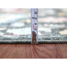 Load image into Gallery viewer, 2&#39;10&quot;x9&#39;8&quot; Leather Black, Afghan Angora Oushak with Bold Colors Leaf Design, Hand Knotted, Vegetable Dyes, 100% Wool, Runner, Oriental Rug FWR122868