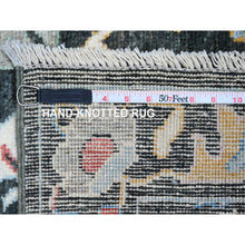 Load image into Gallery viewer, 2&#39;10&quot;x9&#39;8&quot; Leather Black, Afghan Angora Oushak With Bold Colors Leaf Design, Hand Knotted, Vegetable Dyes, 100% Wool, Runner, Oriental Rug FWR122868