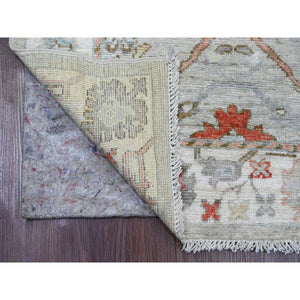 3'x10'6" Medium Gray, Afghan Angora Oushak with Floral Pattern, Hand Knotted, Vegetable Dyes, 100% Wool, Runner, Oriental Rug FWR122880