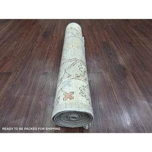 3'x10'6" Medium Gray, Afghan Angora Oushak with Floral Pattern, Hand Knotted, Vegetable Dyes, 100% Wool, Runner, Oriental Rug FWR122880