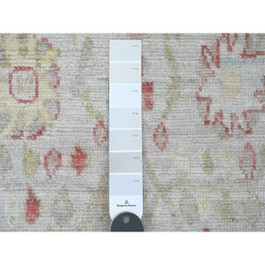4'x9'10" Chiffon White, Hand Knotted, Afghan Angora Oushak with Floral Pattern, Vegetable Dyes, 100% Wool, Wide Runner, Oriental Rug FWR122916