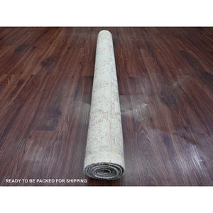 4'x6' Oyster White, Afghan Angora Oushak With All Over Vines Design, Hand Knotted, Vegetable Dyes, 100% Wool, Oriental Rug FWR122922