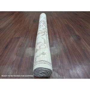4'x5'10" Medium Gray, Hand Knotted, Afghan Angora Oushak with All Over Leaf Design, Natural Dyes, 100% Wool, Oriental Rug FWR122934