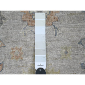 3'9"x12' Alabaster White, Afghan Angora Oushak With Soft Colors Leaf Design, Hand Knotted, Vegetable Dyes, Pure Wool, Runner, Oriental Rug FWR122970