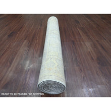 Load image into Gallery viewer, 3&#39;9&quot;x12&#39; Alabaster White, Afghan Angora Oushak With Soft Colors Leaf Design, Hand Knotted, Vegetable Dyes, Pure Wool, Runner, Oriental Rug FWR122970