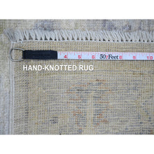 Load image into Gallery viewer, 3&#39;9&quot;x12&#39; Alabaster White, Afghan Angora Oushak With Soft Colors Leaf Design, Hand Knotted, Vegetable Dyes, Pure Wool, Runner, Oriental Rug FWR122970