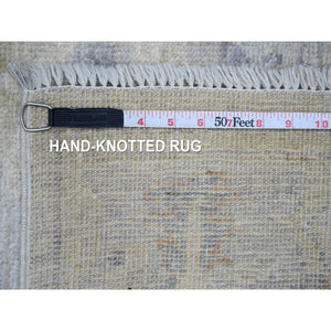 3'9"x12' Alabaster White, Afghan Angora Oushak With Soft Colors Leaf Design, Hand Knotted, Vegetable Dyes, Pure Wool, Runner, Oriental Rug FWR122970