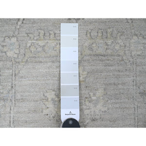 2'8"x10' Oyster Gray, Washed Out Peshawar with All Over Leaf Design, Vegetable Dyes, Hand Knotted, 100% Wool, Runner, Oriental Rug FWR122994