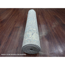 Load image into Gallery viewer, 2&#39;8&quot;x10&#39; Oyster Gray, Washed Out Peshawar with All Over Leaf Design, Vegetable Dyes, Hand Knotted, 100% Wool, Runner, Oriental Rug FWR122994