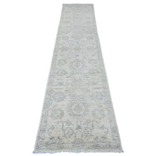 Load image into Gallery viewer, 2&#39;5&quot;x11&#39;7&quot; Pearl White, Washed Out Peshawar with All Over Leaf Design, Hand Knotted, 100% Wool, Vegetable Dyes, Runner, Oriental Rug FWR123012