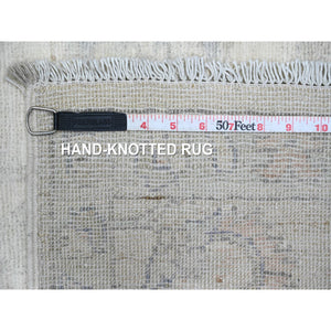 2'5"x11'7" Pearl White, Washed Out Peshawar with All Over Leaf Design, Hand Knotted, 100% Wool, Vegetable Dyes, Runner, Oriental Rug FWR123012