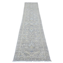 Load image into Gallery viewer, 2&#39;8&quot;x11&#39;9&quot; Stone Gray, Washed Out Peshawar with Floral Pattern, Hand Knotted, Vegetable Dyes, 100% Wool, Runner, Oriental Rug FWR123024