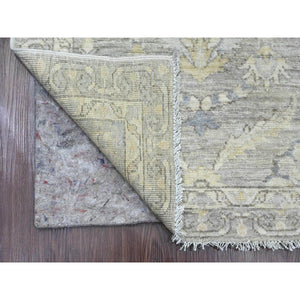 2'8"x11'9" Stone Gray, Washed Out Peshawar with Floral Pattern, Hand Knotted, Vegetable Dyes, 100% Wool, Runner, Oriental Rug FWR123024