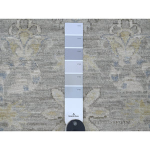 2'8"x11'9" Stone Gray, Washed Out Peshawar with Floral Pattern, Hand Knotted, Vegetable Dyes, 100% Wool, Runner, Oriental Rug FWR123024
