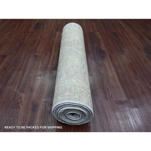 2'8"x11'9" Stone Gray, Washed Out Peshawar with Floral Pattern, Hand Knotted, Vegetable Dyes, 100% Wool, Runner, Oriental Rug FWR123024