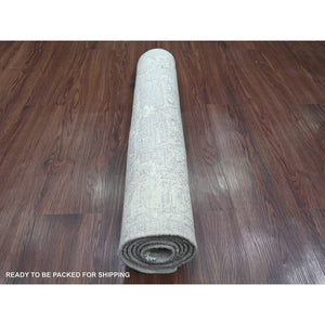 2'5"x5'8" Oyster Gray, Hand Knotted, Washed Out Peshawar with All Over Pattern, Veggie Dyes, 100% Wool, Short Runner, Oriental Rug FWR123036