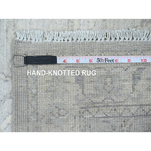 2'5"x5'8" Oyster Gray, Hand Knotted, Washed Out Peshawar with All Over Pattern, Veggie Dyes, 100% Wool, Short Runner, Oriental Rug FWR123036