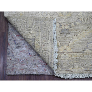 2'8"x16'1" Misty Gray, Stone Washed Peshawar with All Over Leaf Design, Hand Knotted, Vegetable Dyes, 100% Wool, XL Runner, Oriental Rug FWR123042