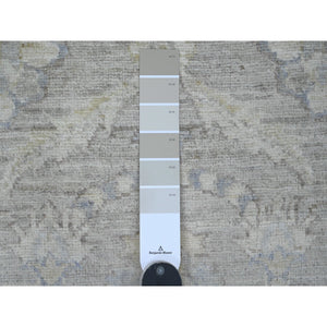 2'8"x16'1" Misty Gray, Stone Washed Peshawar with All Over Leaf Design, Hand Knotted, Vegetable Dyes, 100% Wool, XL Runner, Oriental Rug FWR123042