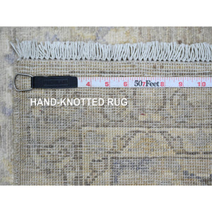 2'8"x16'1" Misty Gray, Stone Washed Peshawar with All Over Leaf Design, Hand Knotted, Vegetable Dyes, 100% Wool, XL Runner, Oriental Rug FWR123042