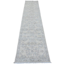 Load image into Gallery viewer, 2&#39;5&quot;x11&#39;1&quot; Bone White, Washed Out Peshawar with All Over Leaf Design, Hand Knotted, Natural Dyes, 100% Wool, Runner, Oriental Rug FWR123054