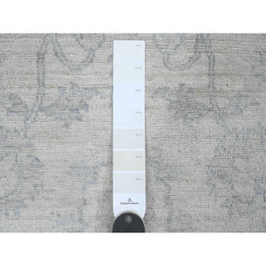 2'5"x11'1" Bone White, Washed Out Peshawar with All Over Leaf Design, Hand Knotted, Natural Dyes, 100% Wool, Runner, Oriental Rug FWR123054