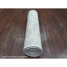 Load image into Gallery viewer, 2&#39;5&quot;x11&#39;1&quot; Bone White, Washed Out Peshawar With All Over Leaf Design, Hand Knotted, Natural Dyes, 100% Wool, Runner, Oriental Rug FWR123054