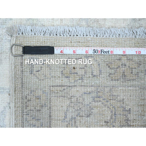 2'5"x11'1" Bone White, Washed Out Peshawar with All Over Leaf Design, Hand Knotted, Natural Dyes, 100% Wool, Runner, Oriental Rug FWR123054