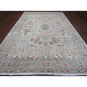 10'x14'1" Cloud Gray, 14th Century Mamluk Dynasty Pattern With Large Medallion Design, High Mountain Wool, Hand Knotted, Natural Dyes, Oriental Rug FWR123066