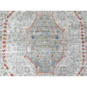 10'x14'1" Cloud Gray, 14th Century Mamluk Dynasty Pattern With Large Medallion Design, High Mountain Wool, Hand Knotted, Natural Dyes, Oriental Rug FWR123066