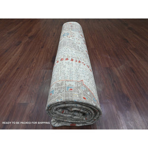 10'x14'1" Cloud Gray, 14th Century Mamluk Dynasty Pattern With Large Medallion Design, High Mountain Wool, Hand Knotted, Natural Dyes, Oriental Rug FWR123066