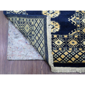 2'6"x19'7" Yale Blue, Mori Bokara with Geometric Medallions Design, Hand Knotted, Soft Pile, Pure Wool, XL Runner, Oriental Rug FWR123102