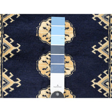 Load image into Gallery viewer, 2&#39;6&quot;x19&#39;7&quot; Yale Blue, Mori Bokara with Geometric Medallions Design, Hand Knotted, Soft Pile, Pure Wool, XL Runner, Oriental Rug FWR123102