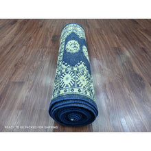 Load image into Gallery viewer, 2&#39;6&quot;x19&#39;7&quot; Yale Blue, Mori Bokara with Geometric Medallions Design, Hand Knotted, Soft Pile, Pure Wool, XL Runner, Oriental Rug FWR123102