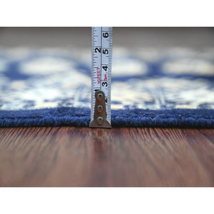 2'6"x19'7" Yale Blue, Mori Bokara with Geometric Medallions Design, Hand Knotted, Soft Pile, Pure Wool, XL Runner, Oriental Rug FWR123102