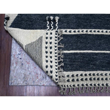 Load image into Gallery viewer, 10&#39;4&quot;x14&#39;2&quot; Charcoal Black, Moroccan Weave with Line Design, Soft Wool, Tone on Tone, Hand Knotted, Textured Pile, Oriental Rug FWR123138