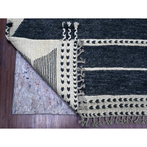 10'4"x14'2" Charcoal Black, Moroccan Weave with Line Design, Soft Wool, Tone on Tone, Hand Knotted, Textured Pile, Oriental Rug FWR123138