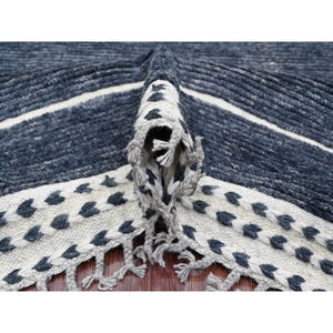 10'4"x14'2" Charcoal Black, Moroccan Weave with Line Design, Soft Wool, Tone on Tone, Hand Knotted, Textured Pile, Oriental Rug FWR123138