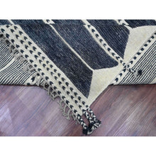 Load image into Gallery viewer, 10&#39;4&quot;x14&#39;2&quot; Charcoal Black, Moroccan Weave with Line Design, Soft Wool, Tone on Tone, Hand Knotted, Textured Pile, Oriental Rug FWR123138