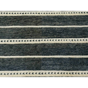 10'4"x14'2" Charcoal Black, Moroccan Weave With Line Design, Soft Wool, Tone On Tone, Hand Knotted, Textured Pile, Oriental Rug FWR123138