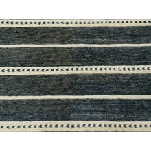 Load image into Gallery viewer, 10&#39;4&quot;x14&#39;2&quot; Charcoal Black, Moroccan Weave with Line Design, Soft Wool, Tone on Tone, Hand Knotted, Textured Pile, Oriental Rug FWR123138