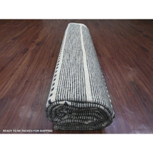 Load image into Gallery viewer, 10&#39;4&quot;x14&#39;2&quot; Charcoal Black, Moroccan Weave with Line Design, Soft Wool, Tone on Tone, Hand Knotted, Textured Pile, Oriental Rug FWR123138