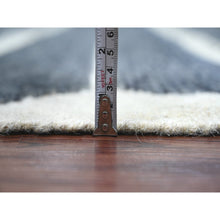 Load image into Gallery viewer, 10&#39;4&quot;x14&#39;2&quot; Charcoal Black, Moroccan Weave with Line Design, Soft Wool, Tone on Tone, Hand Knotted, Textured Pile, Oriental Rug FWR123138