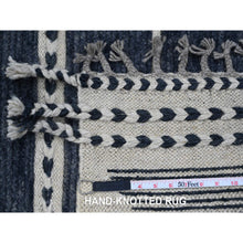 Load image into Gallery viewer, 10&#39;4&quot;x14&#39;2&quot; Charcoal Black, Moroccan Weave with Line Design, Soft Wool, Tone on Tone, Hand Knotted, Textured Pile, Oriental Rug FWR123138