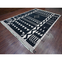 Load image into Gallery viewer, 9&#39;4&quot;x12&#39;10&quot; Jade Black, Hand Knotted, Moroccan Weave with Geometric and Ethnic Design, Soft Wool, Tone on Tone, Textured Pile, Oriental Rug FWR123144
