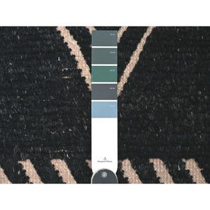 9'4"x12'10" Jade Black, Hand Knotted, Moroccan Weave with Geometric and Ethnic Design, Soft Wool, Tone on Tone, Textured Pile, Oriental Rug FWR123144