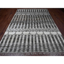 Load image into Gallery viewer, 8&#39;x10&#39;3&quot; Shades of Gray, Moroccan Weave with Geometric Design, Hand Knotted, Soft Wool, Tone on Tone, Textured Pile, Oriental Rug FWR123150