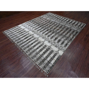 8'x10'3" Shades of Gray, Moroccan Weave with Geometric Design, Hand Knotted, Soft Wool, Tone on Tone, Textured Pile, Oriental Rug FWR123150