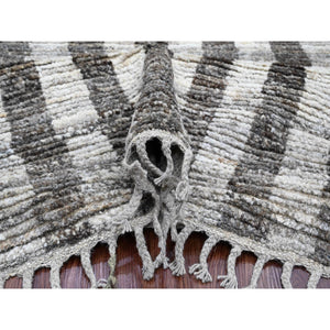 8'x10'3" Shades of Gray, Moroccan Weave with Geometric Design, Hand Knotted, Soft Wool, Tone on Tone, Textured Pile, Oriental Rug FWR123150