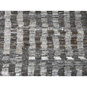 8'x10'3" Shades of Gray, Moroccan Weave with Geometric Design, Hand Knotted, Soft Wool, Tone on Tone, Textured Pile, Oriental Rug FWR123150